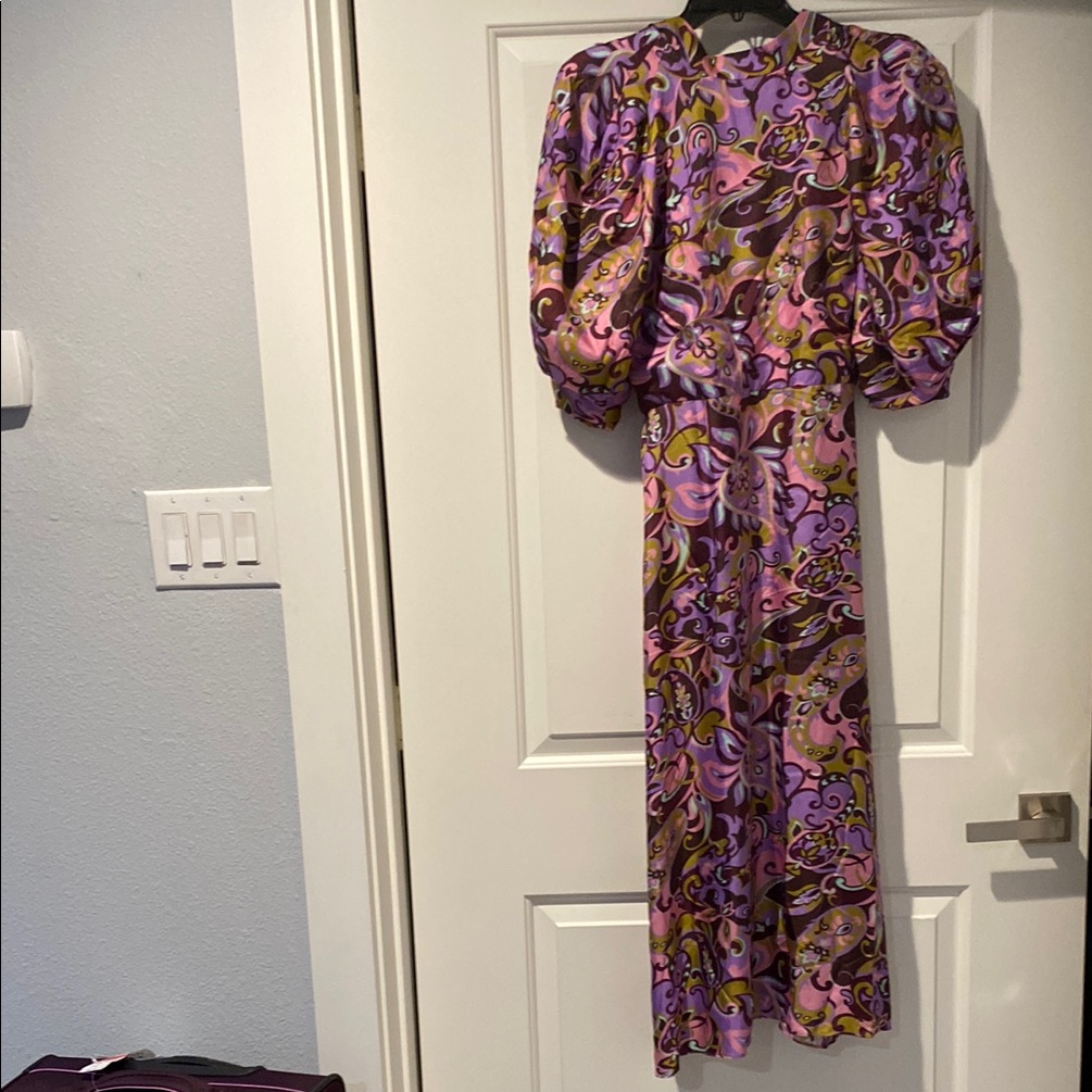 Nwt Designer Elegant Purple Patterned Dress; Ted Baker Fits Like Small-Size 6-8